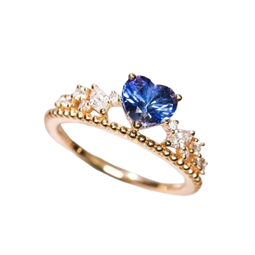 Anillo Corona Corazón Azul