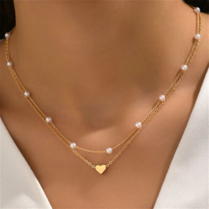 Collar con colgante de corazón y perlas Material